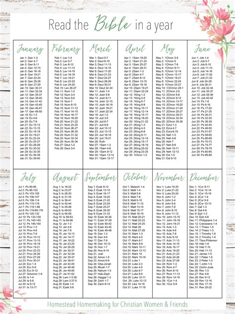 One Year Bible Reading Schedule Printable