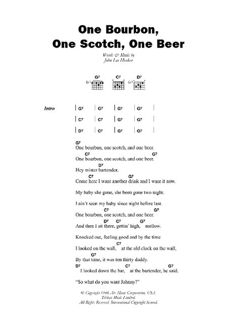 One bourbon one scotch one beer lyrics. Things To Know About One bourbon one scotch one beer lyrics. 