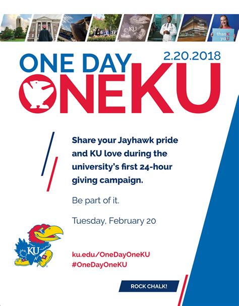 Feb 21, 2020 · 785-832-7336. mkeller@kuendowment.org. One Day. One KU. day of giving raises record $1.7 million. Fri, 02/21/2020. LAWRENCE — For 24 hours on Feb. 20, the gifts poured in to support the University of Kansas — 3,239 gifts totaling $1,771,135, records for both the number of gifts and total amount raised in one day. . 