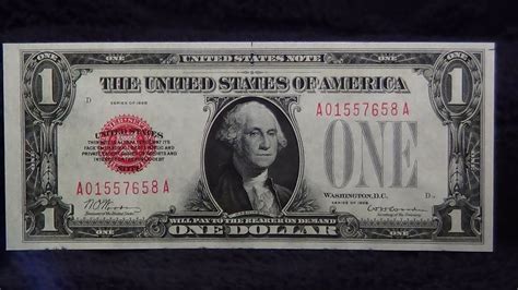 One dollar bill red seal. New Listing 1966 One Hundred Dollar Bill $100 United States Note Red Seal #75232. $159.99. Free shipping. 1966 $100 Legal Tender FR-1550* - Red Seal - Star Note - PMG 66 EPQ Gem Unc. $2,699.89. Free shipping. 1966 $100 Bill Legal Tender Note Fancy LOW Serial💎6106💎Fr#1550 64EPQ💎Red Seal. 