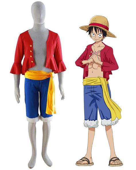 One piece outfit. Anime One Piece Luffy Cosplay Outfit Halloween Costume Party Role Play Uniform. No featured offers available $43.00 (1 new offer) C-ZOFEK Goku Black Cosplay Costume Mens Kung Fu Suit. 4.6 out of 5 stars 271. $111.76 $ 111. 76. FREE international delivery. 