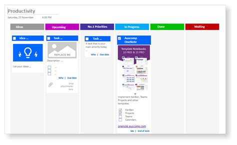 OneNote KanBan Visualize Your Tasks & Projects Onenote template