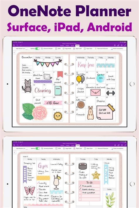OneNote Planner Template for Surface Pro, iPad and Android Planner
