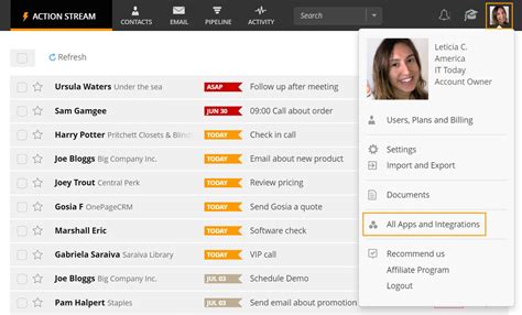 Onepagecrm. OnePageCRM is the only action-focused CRM in the world. Built for small businesses, it transforms your client database into a simple to-do list (we call it Action Stream). Set follow-up reminders next to contacts. See a prioritized list of tasks for today. Stay motivated with the Target Widget. 