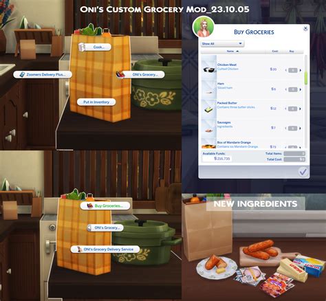 Oni custom grocery mod. If you download the Custom Grocery Purchase Mod, all the my ingredients will show up. Update List. Created category : Butchery, Grocery, Instant Food; Added Soy sauce (Grocery) [Custom Grocery Delivery Mod (Optional)] Need Cottage Living (EP11) Click on the fridge and take delivery service for Oni's custom ingredients! Update List 