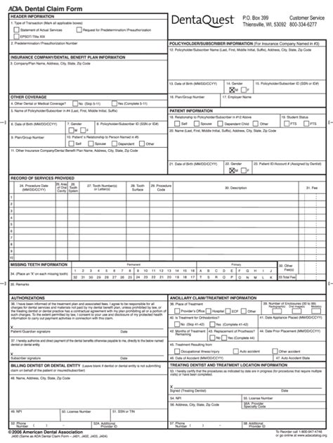 Online Ada Claim Form For Dentaquest 20202021 Fill and Sign