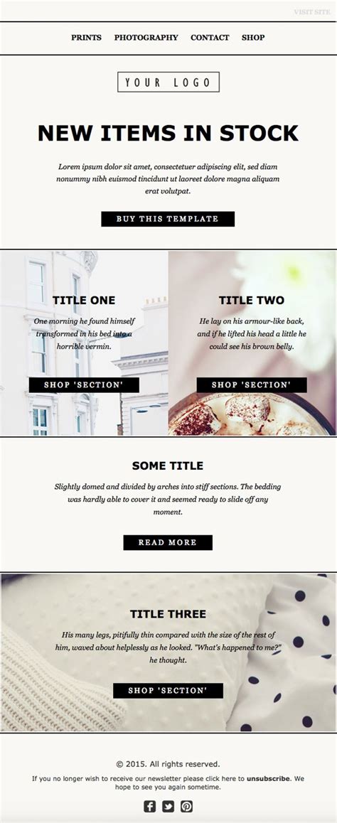 Online Email Newsletter Template Design. Clean HTML code, Mailchimp