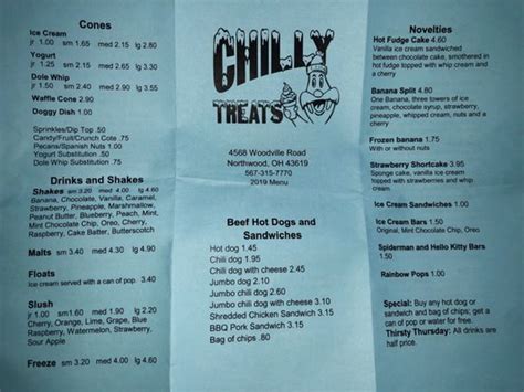 Online Menu of Chilly Treats Ice Cream Restaurant, Northwood, …