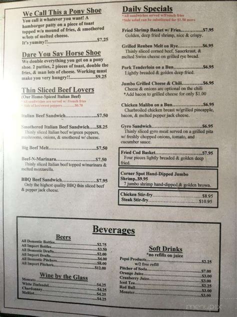 Online Menu of Corner Spot, Dixon, IL