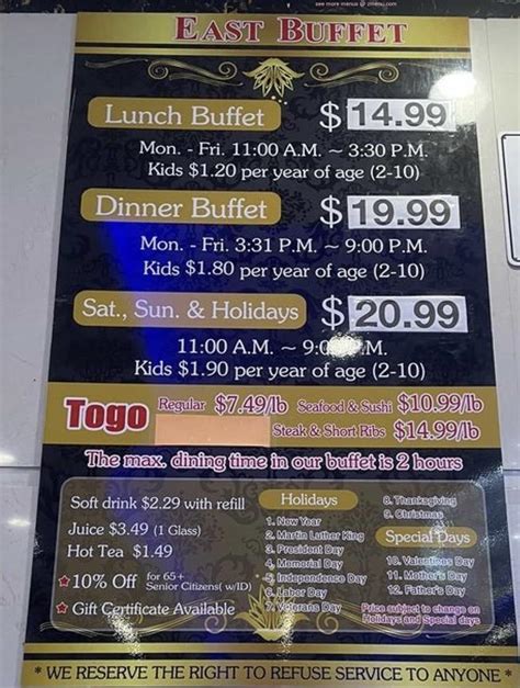 Online Menu of East Buffet, Hawaiian Gardens, CA