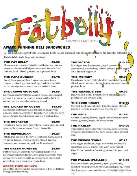 Online Menu of Fatbelly Deli & Creamery, Stanwood, MI