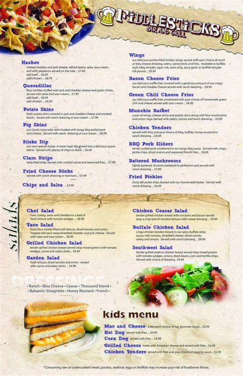 Online Menu of Fiddlesticks, Lakewood, CO