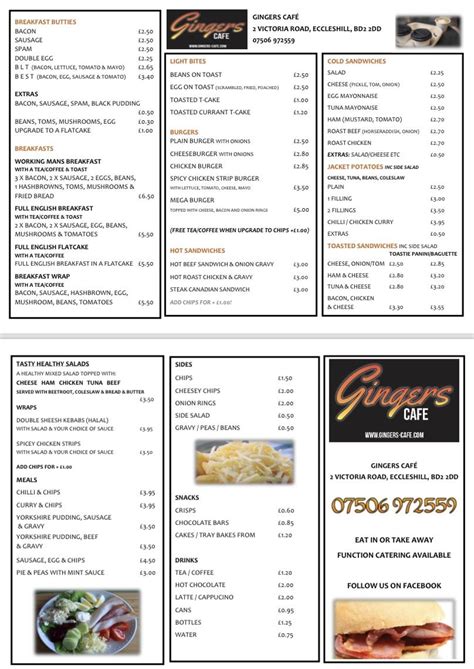 Online Menu of Gingers Cafe - Eccleshill Restaurant, Bradford, …