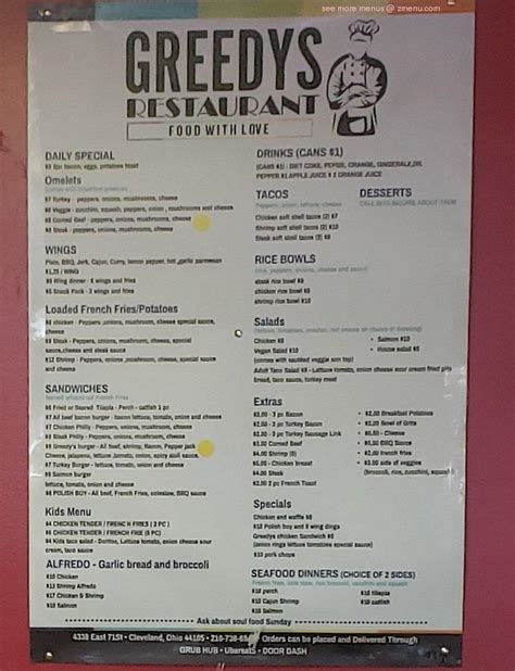 Online Menu of Greedys Restaurant, Cleveland, Ohio, 44105 - Zmenu