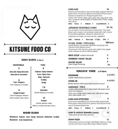 Online Menu of Kitsune Food Co, Halifax, NS