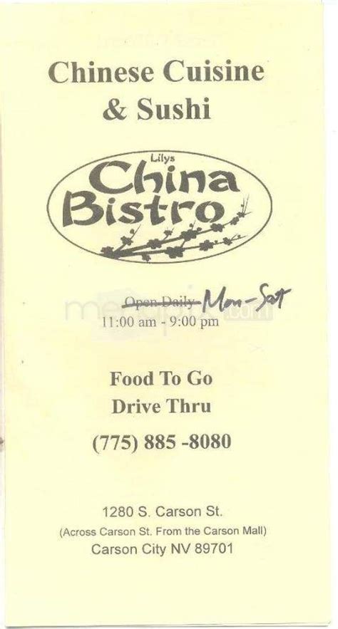 Online Menu of Lilys China Bistro Restaurant, Carson …