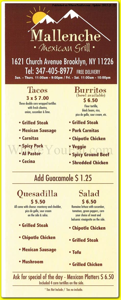 Online Menu of Mallenche Mexican Grill, Brooklyn, NY