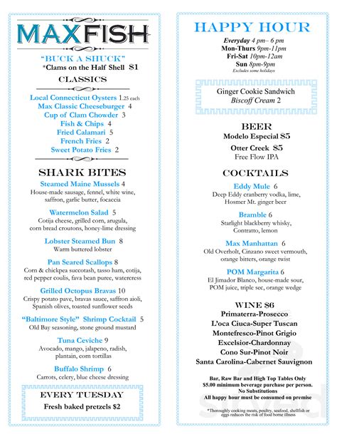 Online Menu of Max Fish, Glastonbury, CT