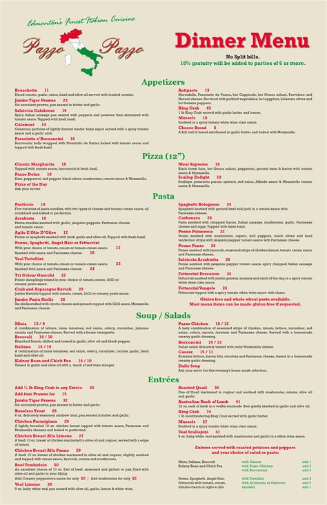 Online Menu of Pazzos Italian & Pizza, Crestline, CA