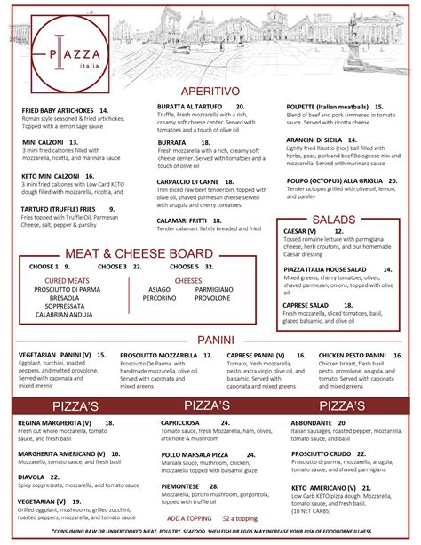 Online Menu of Piazza