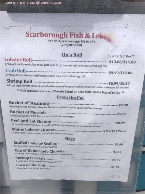 Online Menu of Scarborough Fish & Lobster, Scarborough, ME