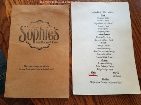 Online Menu of Sophies Tea Room & Cafe Restaurant, Somerset, …