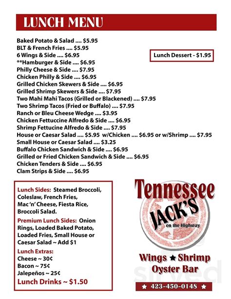 Online Menu of Tennessee Jacks, Mosheim, TN