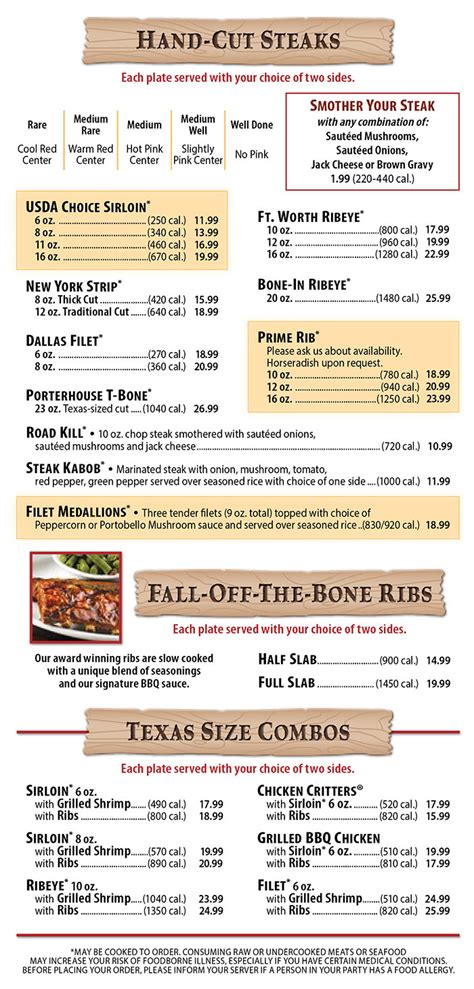 Online Menu of Texas Roadhouse, Howell, NJ