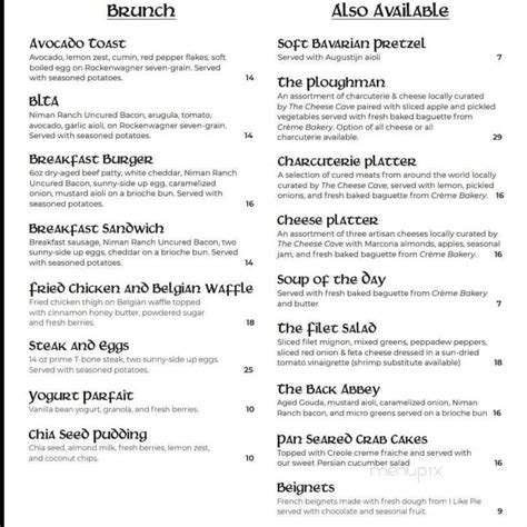 Online Menu of The Back Abbey, Upland, CA - menupix.com