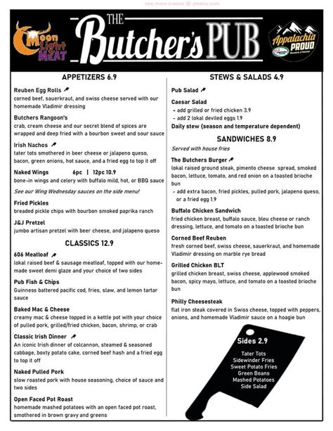 Online Menu of The Butchers Pub, Williamsburg, KY