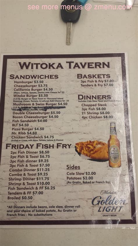 Online Menu of Witoka Tavern, Winona, MN