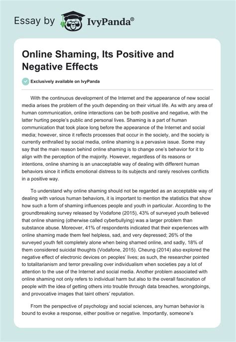 Online Shaming, Its Positive and Negative Effects Essay