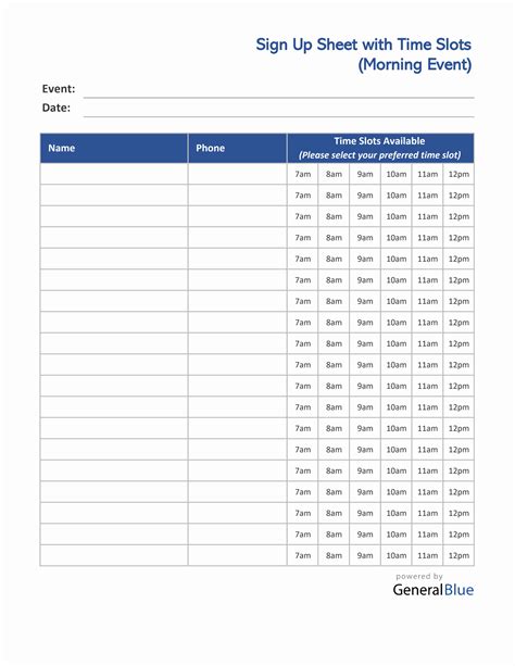 Online Sign Up Sheet Time Slots