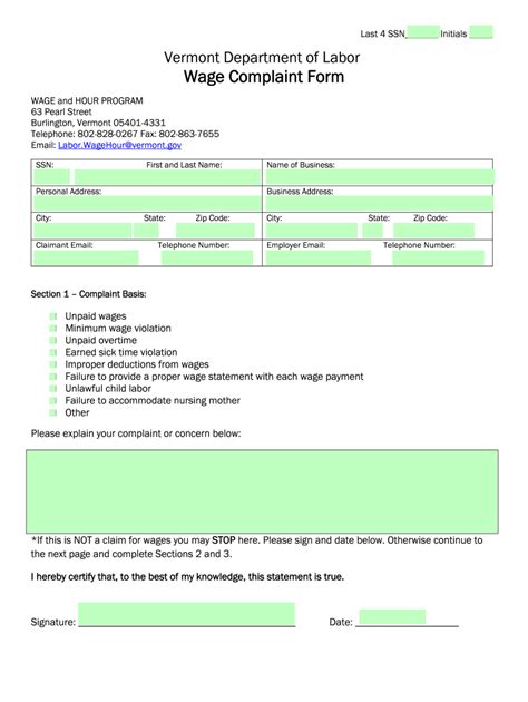 Online Wage Claim Form Department of Labor - Vermont