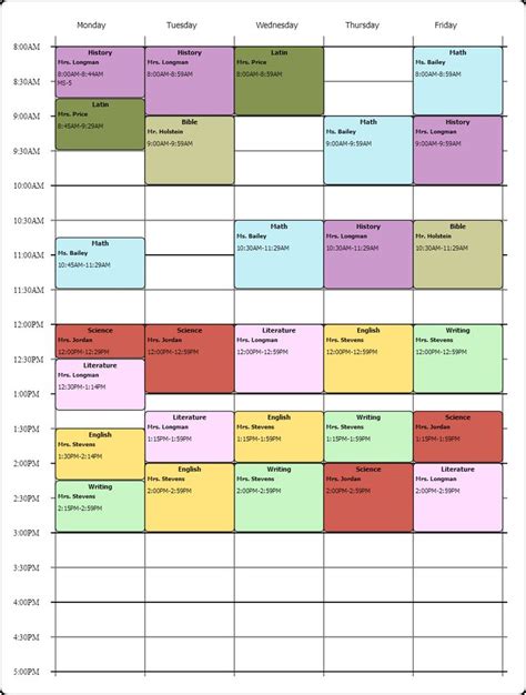 Online Weekly Class Scheduling Template...I Used the Free College
