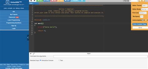 Online ide for c++. Online C Compiler is a web-based tool that allows you to write, compile, run and debug C programs online. You can edit your code in the editor, see the output in the interactive console, and use the call stack, local variables, registers and other features to debug your code. 