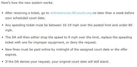 Onlineservices nccourts gov. Instructions for Requesting Speeding Reductions (April, 2020) 3 5. The Available Option(s) page displays all the Online Service options the citation is eligible for. If the citation is eligible for requesting a dismissal, it will display the Request Reduction and the Pay your ticket options. If you click on Request Reduction, a request to dismiss the case will be sent to … 