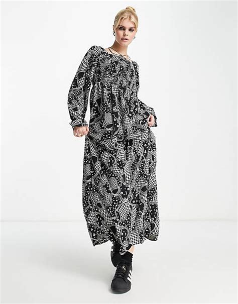 Only smock maxi dress in black and white print ASOS