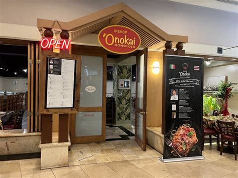 Indian, Seafood, Vegan. Seafood, Poke, Salad. Italian, Pizza, Salad. Updated on: May 25, 2024. Latest reviews, photos and 👍🏾ratings for Bishop ‘Onokai Honolulu Restaurant at 1088 Bishop St LL13 in Honolulu - view the menu, ⏰hours, ☎️phone number, ☝address and map.