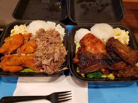 Onos hawaiian. A very popular choice! Grilled boneless and skinless chicken marinated in Hawaiian BBQ Sauce. Includes 2 scoops of Rice, 1 scoop of Macaroni Salad, and Veggies. Order Now. 
