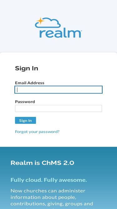 Onrealm org. our church platform. Realm Connect is our online member directory and event registration portal. It offers opportunities to support your church involvement and provides simple … 