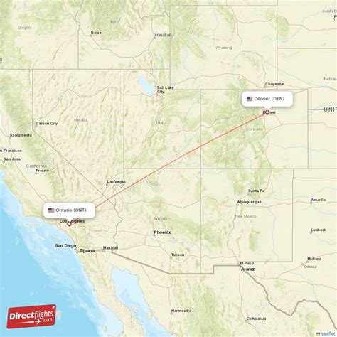 Frontier flies from Denver to Ontario around 12 times per week, with deals starting from $42 round-trip and rising to an average price of around $145. Frontier flights from Denver to Ontario. Our best Frontier deals on Denver to Ontario flight tickets. Frontier. Jun 1. DEN 6:15 am Denver Intl. 2h 24m. ONT 7:39 am Ontario.. 