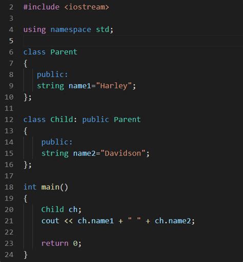 Oops program in c++. C++ Inheritance. Inheritance is one of the key features of Object-oriented programming in C++. It allows us to create a new class (derived class) from an existing class (base class). The derived class inherits the features from the base class and can have additional features of its own. For example, class Dog : public Animal {. // bark() function. 