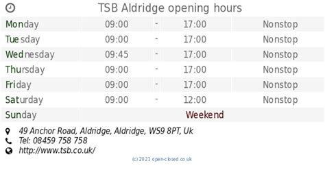 Open / Closes – TSB Aldridge, 49 Anchor Road, Aldridge