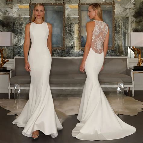 Open Back Simple Wedding Dresses With Satin Sweep Train