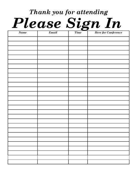 Open House Sign in Sheet Conference Instant Download DOC PDF Sign in
