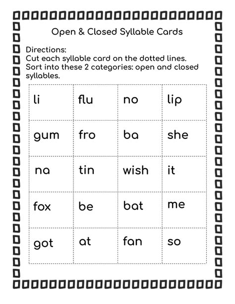 Open Or Closed Syllable Worksheet