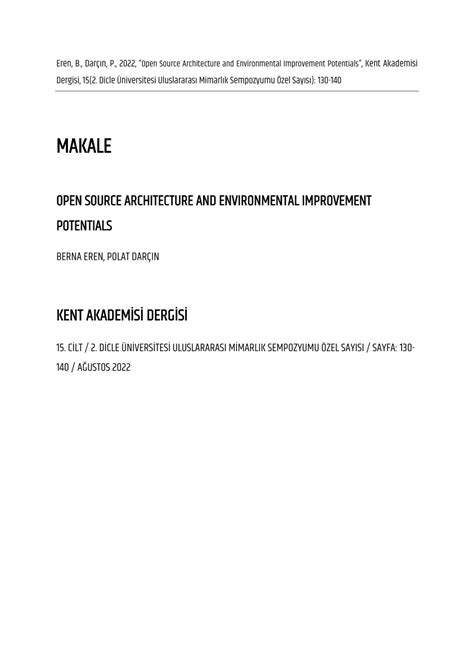 Open Source Architecture and Environmental Improvement .