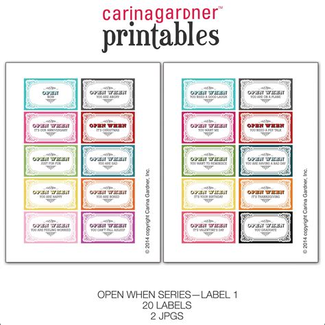 Open When Printable Labels 1