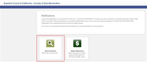 Open access sb portal smart search. Home > Divisions > Criminal > Case Information Online Criminal/Traffic Court Case Information Court Case information is available at no charge. The Superior Court of California, County of San Bernardino, ("Court") is implementing a new case management system. 